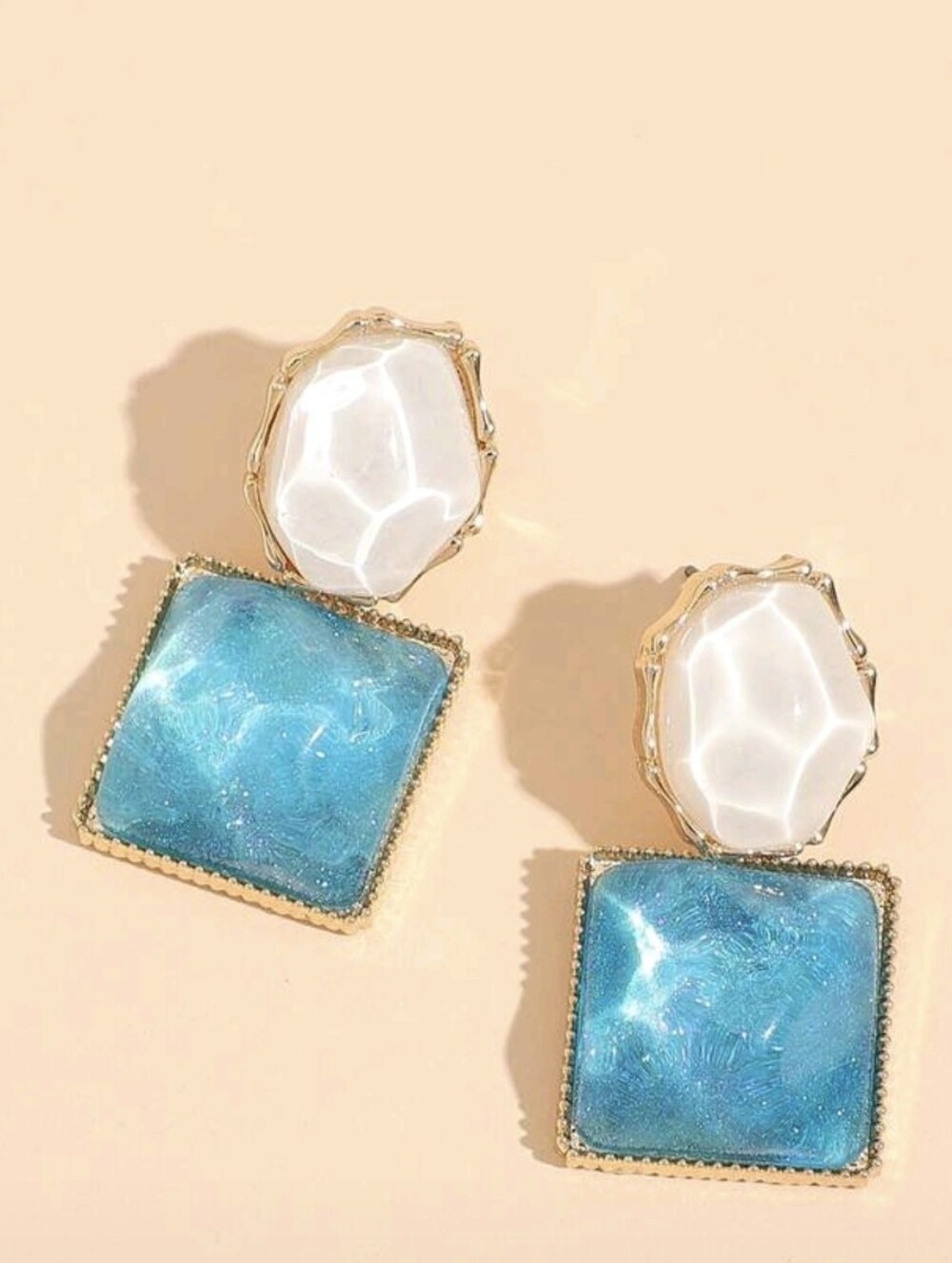 Gold Drop Earrings with White and Turquoise Stones
